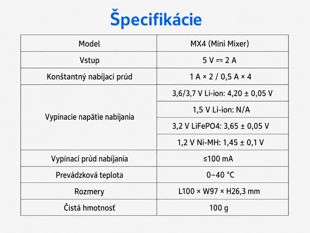 XTAR MX4 špecifikácie a parametre